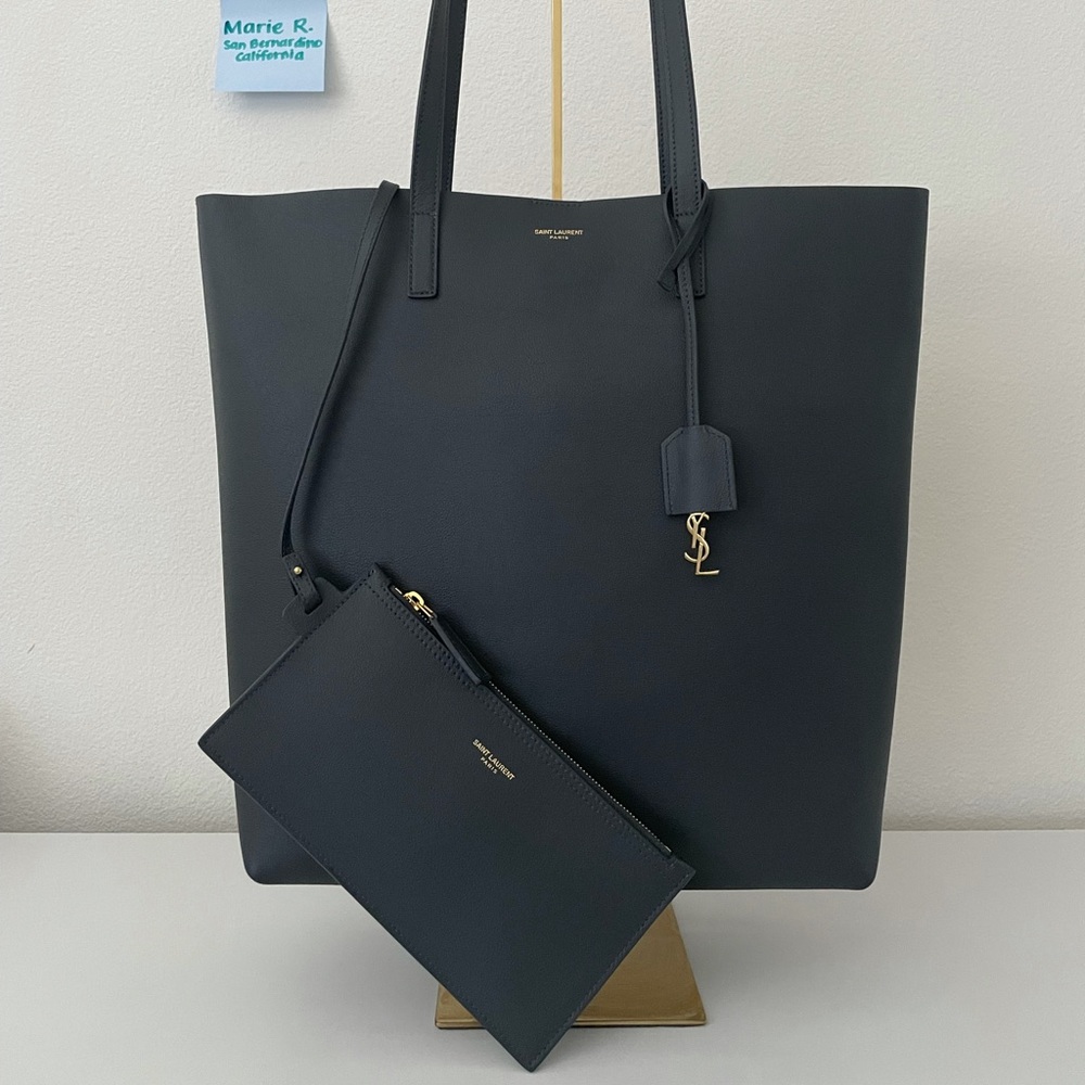 YSL North South Shopping Tote in Dark Gray